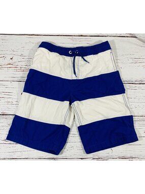 Forever 21 Boys Swim Board Shorts Sz 13/14 Teen Travel Summer Blue Stripes Pool